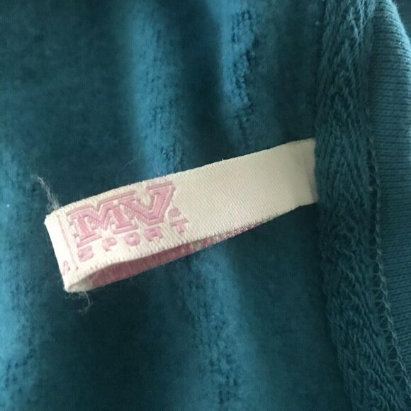 Vintage MV Sports Reverse Weave Sweatshirt Womens Small Green Teal Blue V Neck - Picture 6 of 8